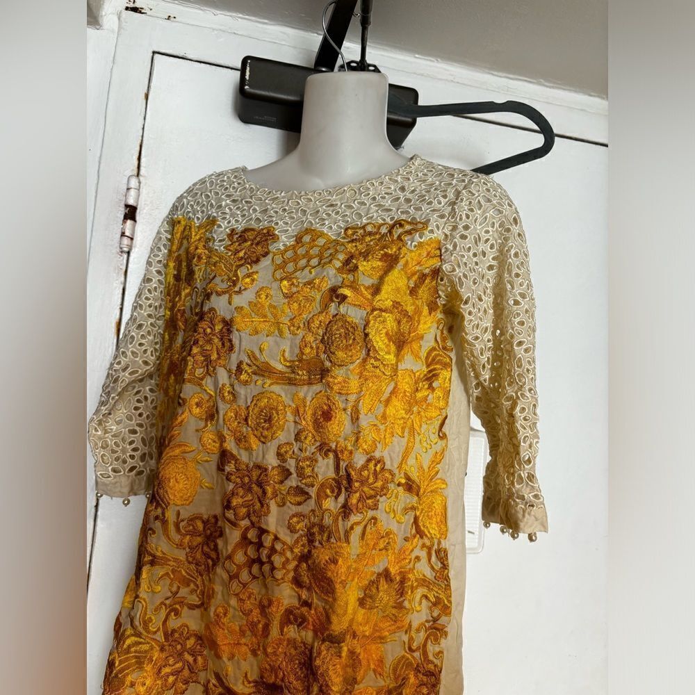 Charizma embroidered crochet runway dress keyhole floral tassel lace 3d fringe